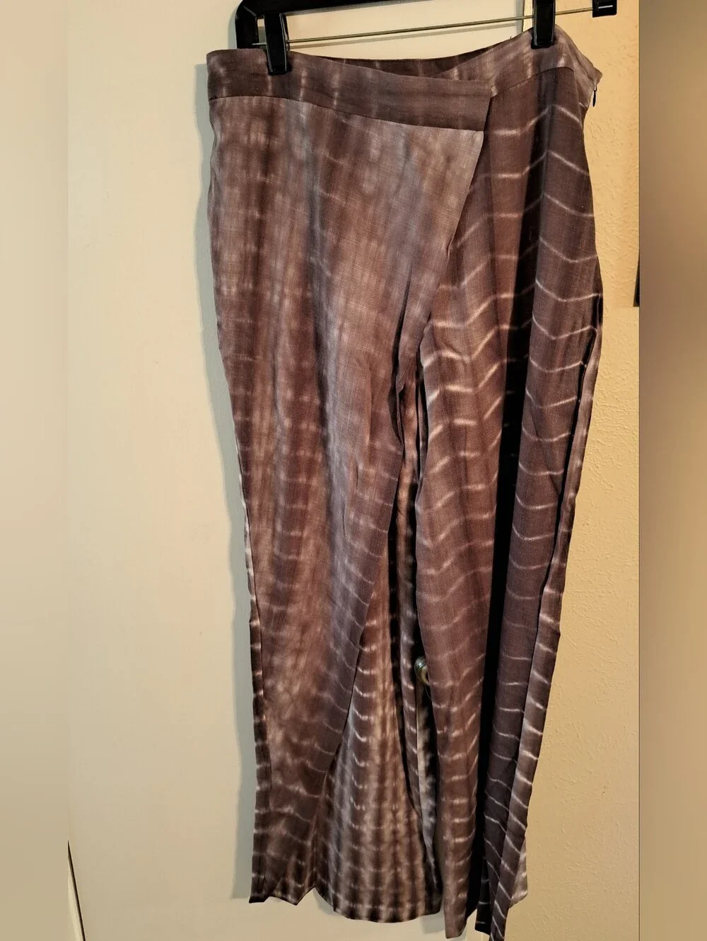 ZARA Tie-Dye Wrap Front Wide Leg Pants | Smoky Brown Charcoal | L | NWT Waist 35